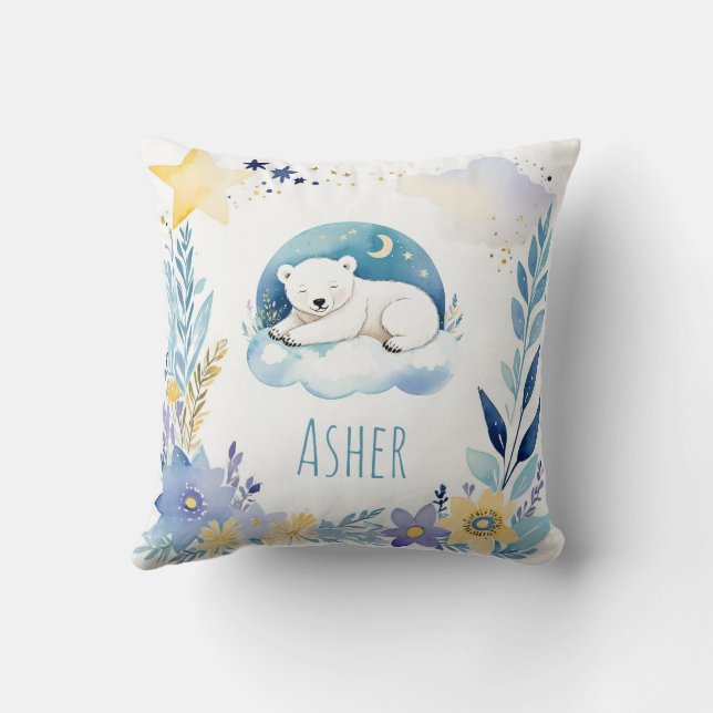 Bebé durmiente Oso Polar Boho Nombre Almohada de N (Reverso)