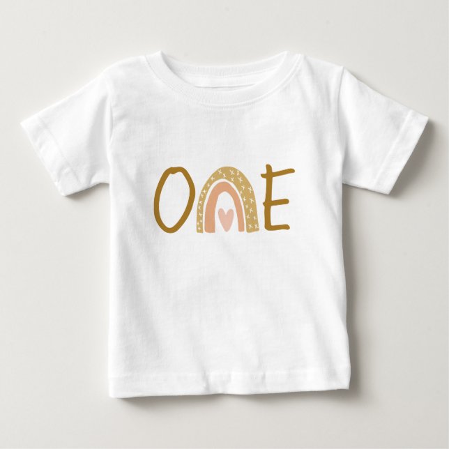 Bebé Earthy Rainbow Primer Chica de cumpleaños Camiseta (Anverso)