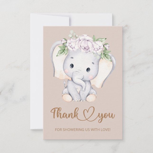 Bebé elefante ducha bebé tarjeta de agradecimiento (Anverso)