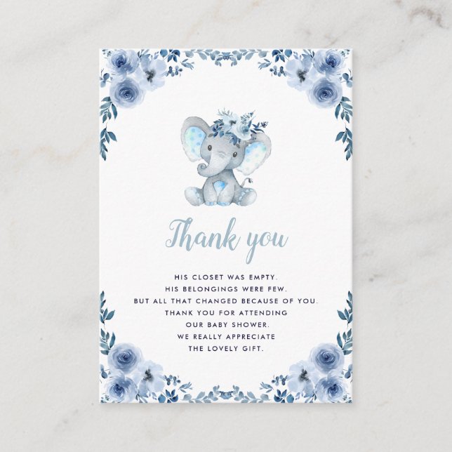 bebé elefante ducha de bebé floral tarjeta de agra (Anverso)