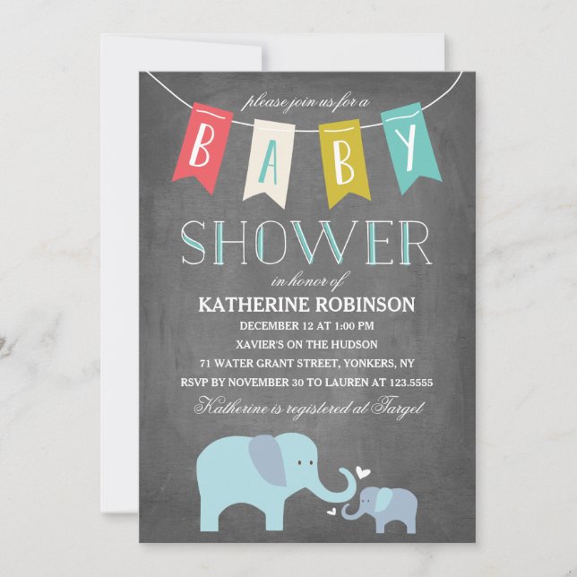 Bebé elefante | Invitación de Baby Shower (Anverso)