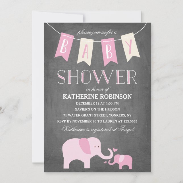 Bebé elefante| Invitación de Baby Shower (Anverso)