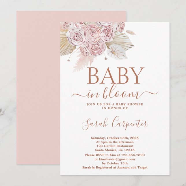 Bebé en Bloom Boho Invitación a Chica de Baby Show (Anverso / Reverso)