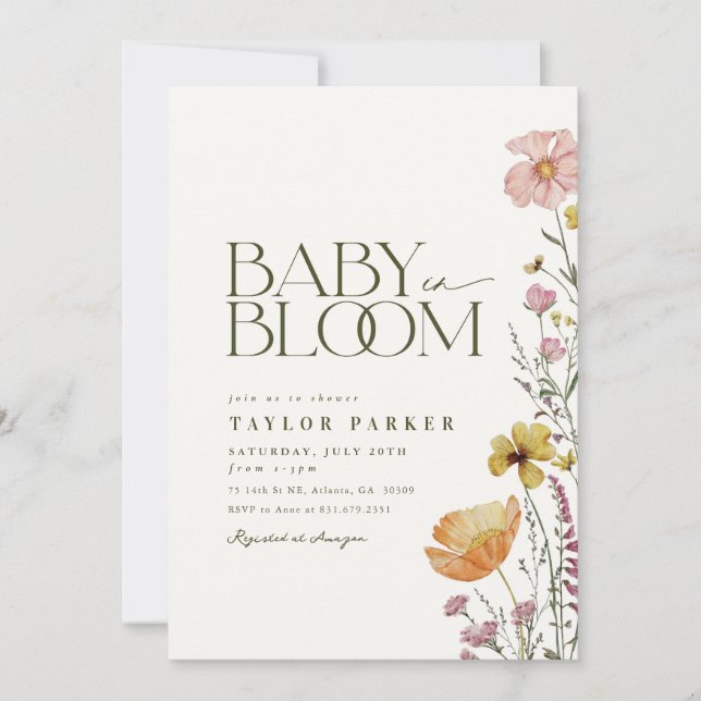 Bebé en Bloom Boho Invitación de Baby Shower (Anverso)