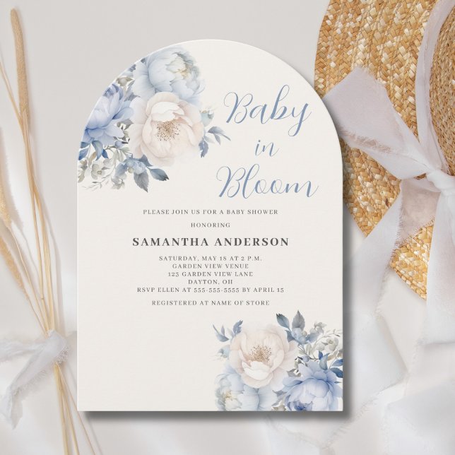 Bebé En Bloom Boy Blue Floral Shower Invitación (Subido por el creador)