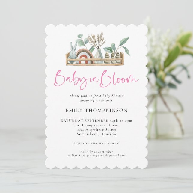 Bebé En Bloom Chica De Boho Rosa Invitación A La D (Anverso de pie)