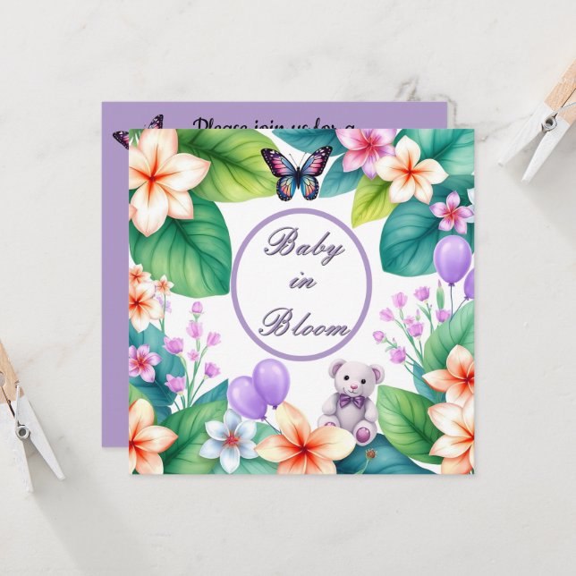 Bebé en Bloom florida ducha unisex invitación (Anverso/Reverso In Situ)