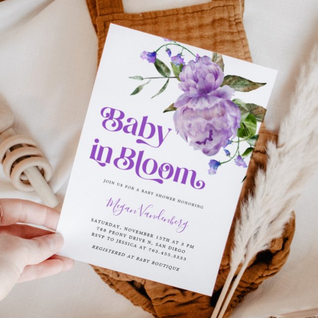 Bebé En Bloom Invitación Floral Púrpura (Subido por el creador)