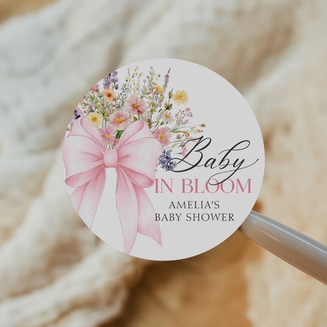 Bebé En Bloom Pegatina De Baby Shower Bow Rosa (Subido por el creador)