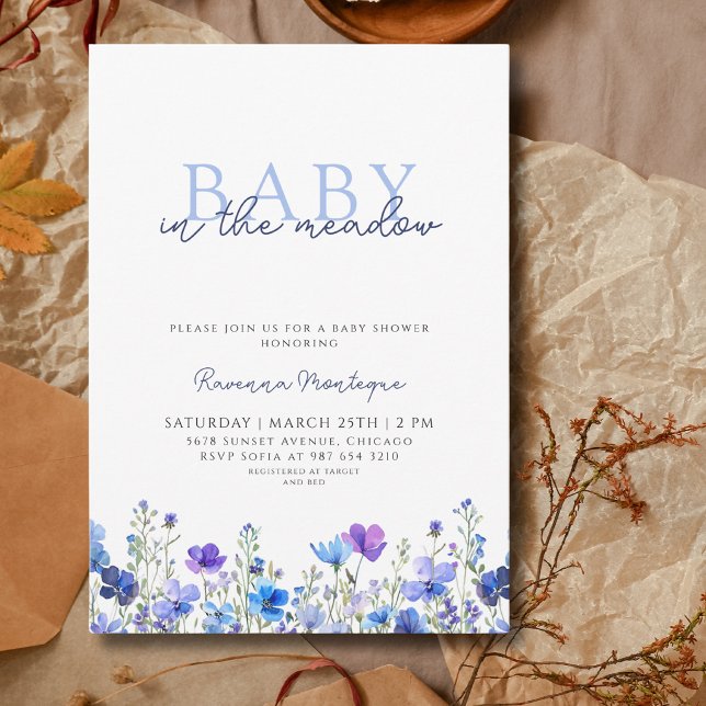 Bebé en el prado Invitación floral de flores silve (Subido por el creador)
