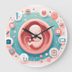 Bebé en el reloj de pared del útero de una madre