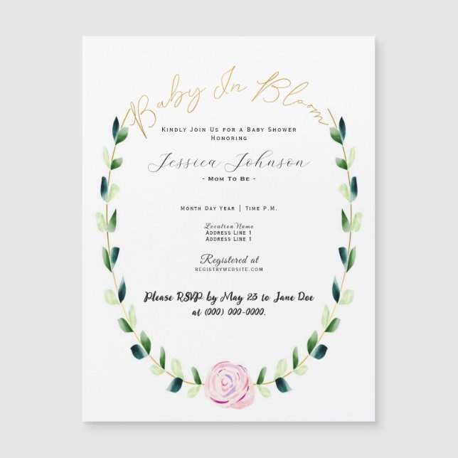 Bebé en flor - acuarela floral y tarjeta de oro (Anverso)