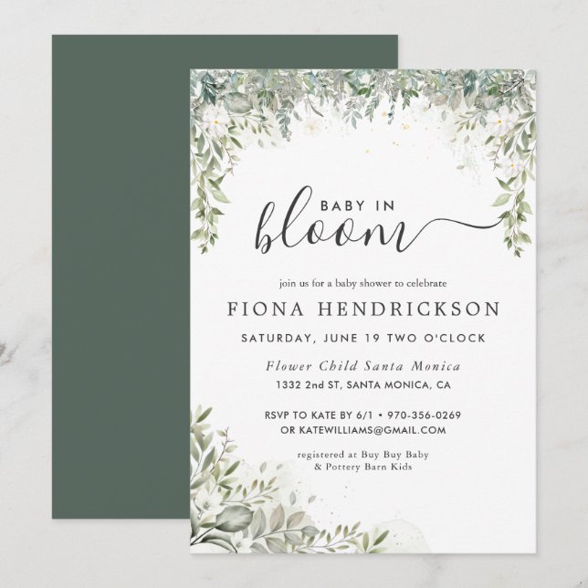 Bebé en flor | Baby Shower de vegetación floral bl (Anverso / Reverso)