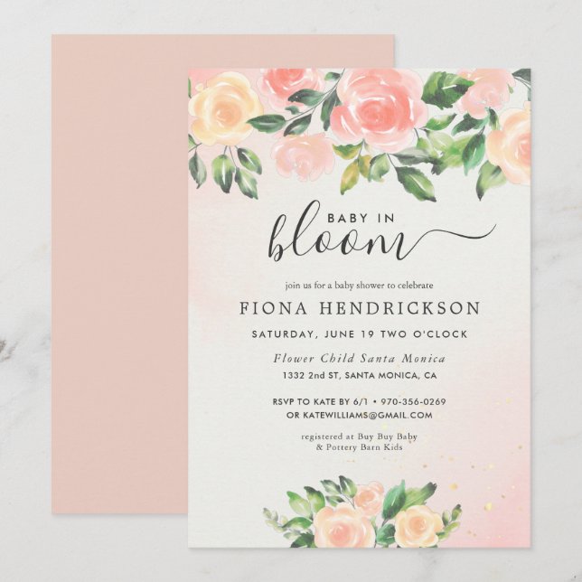 Bebé en flor | Baby Shower floral rosa y rosa (Anverso / Reverso)