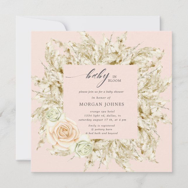 bebé en flor bebé bohemio Invitación a la ducha (Anverso)