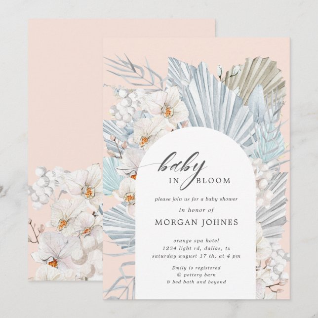 bebé en flor bohemia floral baby ducha invitación (Anverso / Reverso)