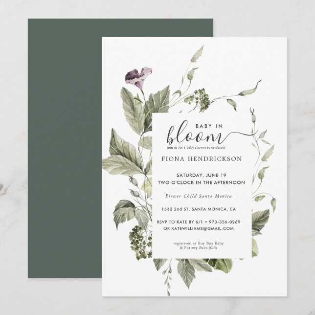 Bebé en Flor | Ducha de bebé de verde floral (Anverso / Reverso)