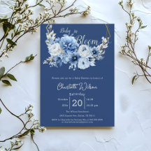 Bebé en Flor Elegantes Flores Azules Invitación de