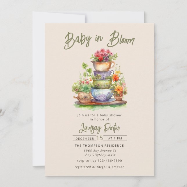 Bebé en flor | Invitación a Baby Shower acuarela (Anverso)
