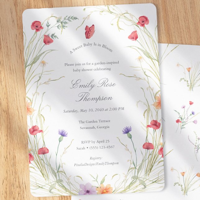 Bebé en Flor - Invitación de Baby Shower de Niña P (Baby in Bloom-Wildflower Spring Meadow-Baby Girl Shower Invitation)
