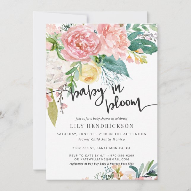 Bebé en flor | Invitación floral a Baby Shower (Anverso)