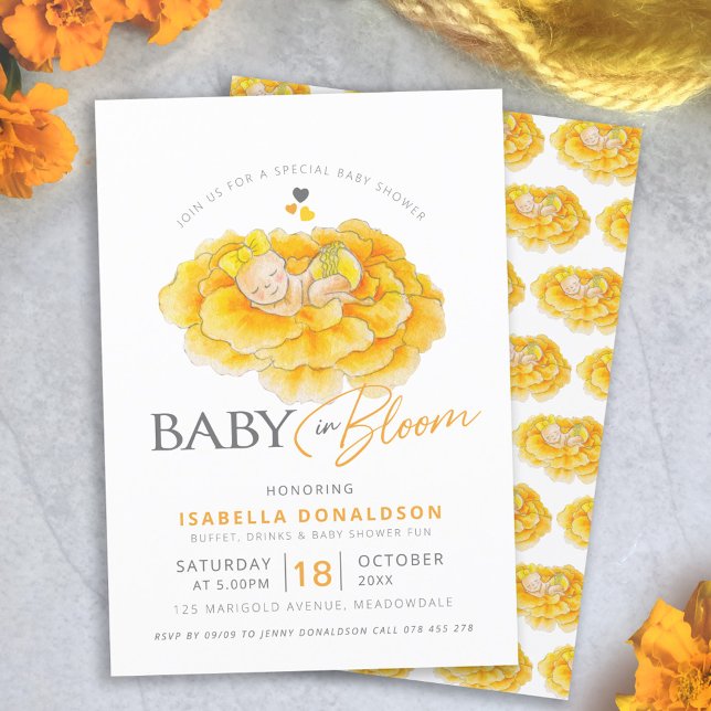 Bebé en flor marigold invitaciones a la ducha de b (Subido por el creador)