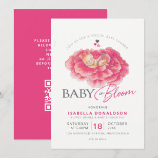 Bebé en flor rosa código QR de invitación a baby s