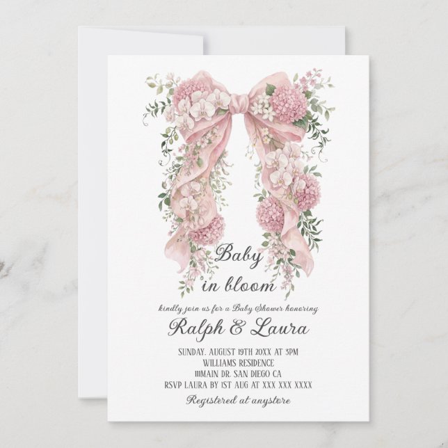 Bebé en Flor Rosa Floral Invitación de Baby Shower (Anverso)
