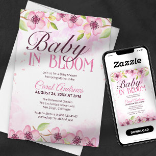 Bebé en Flor Rosa Invitación de Baño de Agua para 