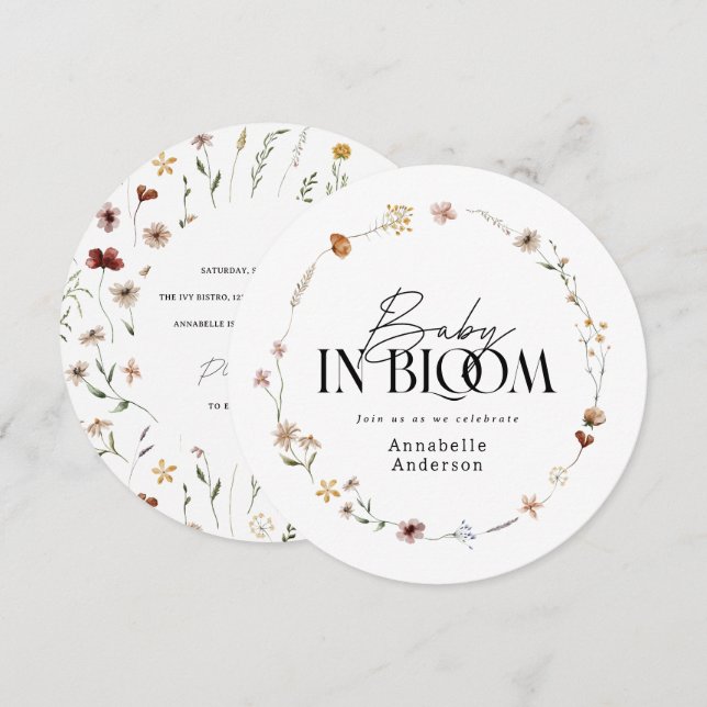 Bebé en flor silvestre invitación a la ducha de be (Anverso / Reverso)