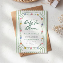 Bebé en Flor Verde Rayas Invitación de Baby Shower