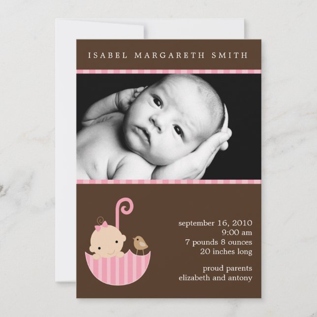 Bebé en Invitaciones de foto de paraguas rosados (Anverso)