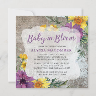 Bebé en la invitación a Baby Shower amarillo morad