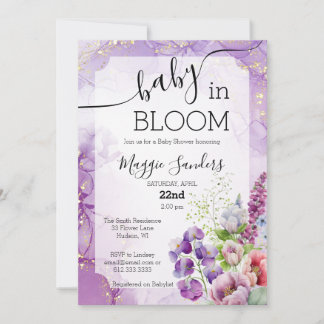 Bebé en la invitación a Baby Shower con flores mor