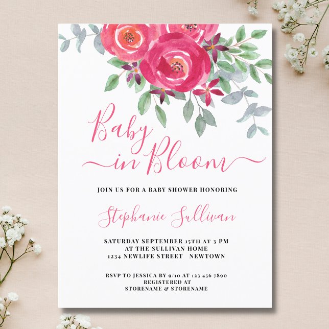 Bebé en la invitación a Baby Shower floral en flor (Subido por el creador)