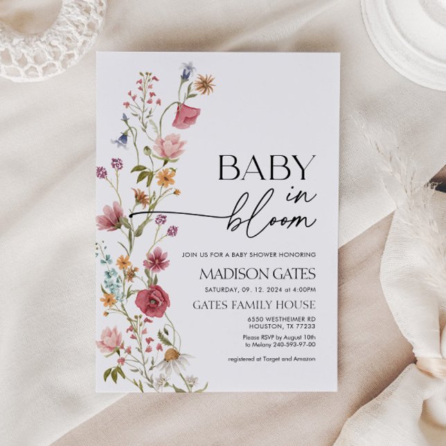Bebé en la invitación a Baby Shower floral en flor (baby in bloom baby shower invitation with colorful florals)
