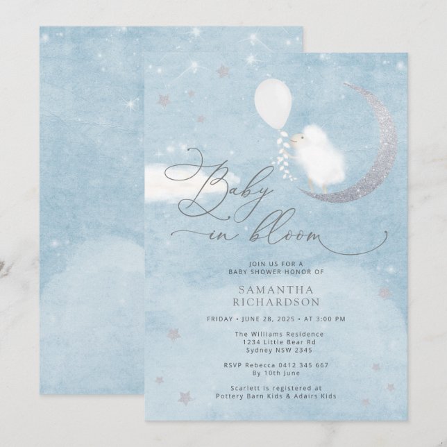 Bebé en la invitación de Baby Shower de Bloom Lamb (Anverso / Reverso)