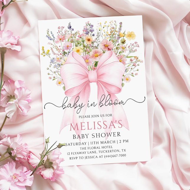 Bebé en la invitación de Baby Shower de Bow Rosado (Subido por el creador)