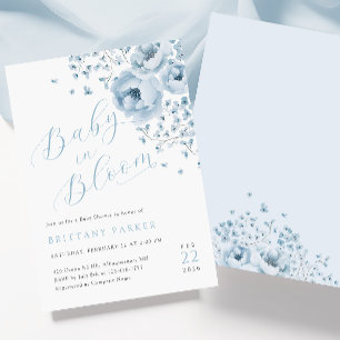 Bebé en la invitación de Baby Shower floral azul e