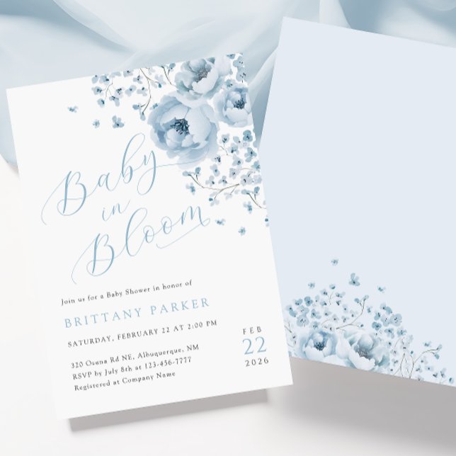 Bebé en la invitación de Baby Shower floral azul e (Subido por el creador)