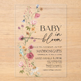 Bebé en la invitación floral de acrílico