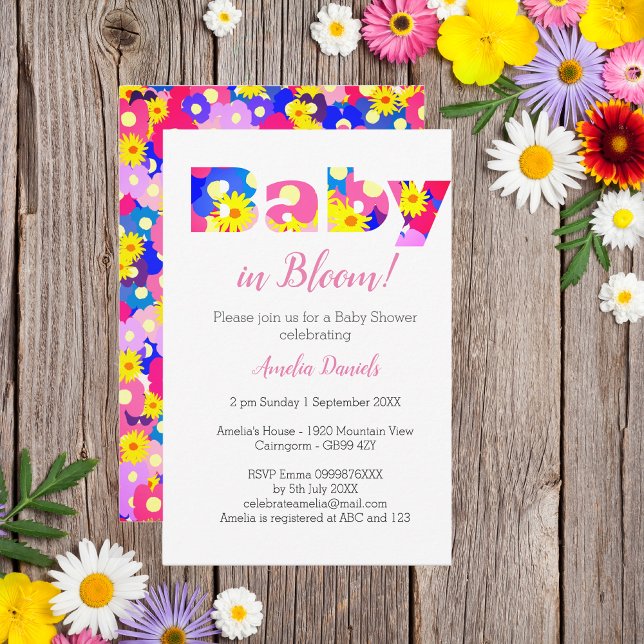 Bebé en la invitación rosa a Baby Shower en Bloom (Super cute Baby in Bloom invitations. 🌺)
