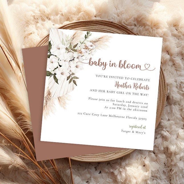 Bebé en la Moda de Boho en Bloom Invitación a Baby (Neutral Colored Baby Shower Invitation)