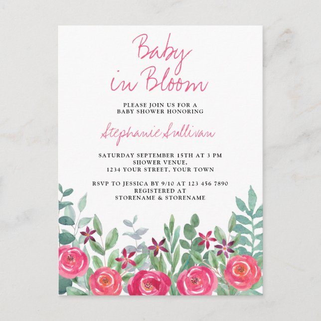 Bebé en la tarjeta postal de invitación rosa de Ba (Anverso)