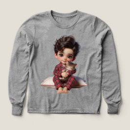 Bebé en pijamas a cuadros con un gato de Natash