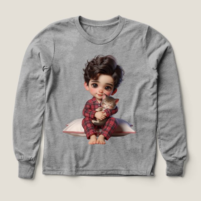 Bebé en pijamas a cuadros con un gato de Natash (Diseño frontal)