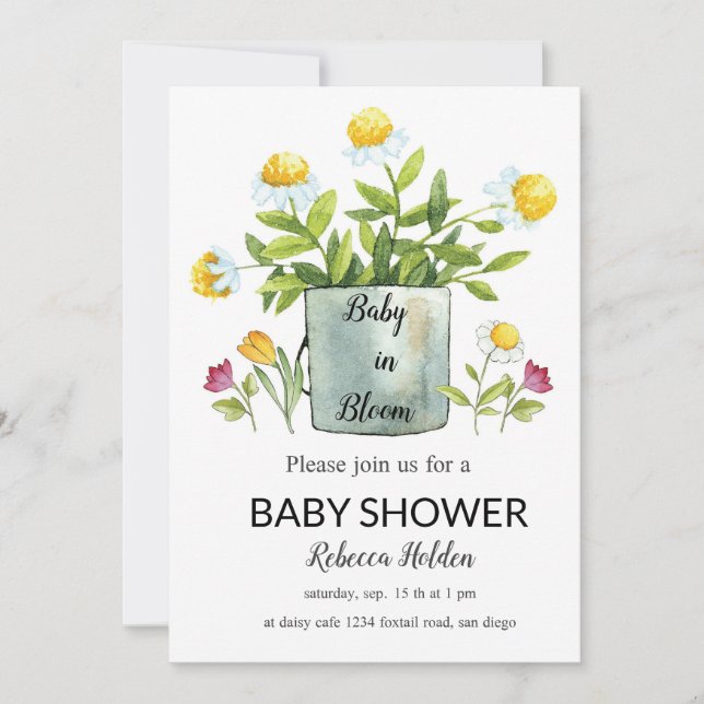 Bebé en sangre - Invitación a Baby Shower con flor (Anverso)