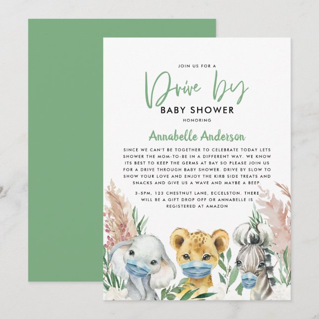 Bebé en un paseo de coche con máscara covid de ani (Anverso / Reverso)