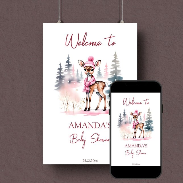 Bebé es señal de bienvenida de chica frío venado b (Baby it's cold outside cute girl deer baby shower editable template welcome sign digital download )