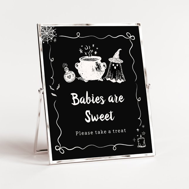 Bebé está en camino Señal de bebés dulces de Hallo (Hand Drawn A Baby is Brewing Baby Shower Babies are Sweet Sign)